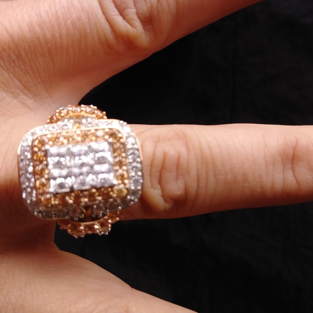 Rose Gold princes cut Mocha and White CZ ring New - Picture 7 of 14